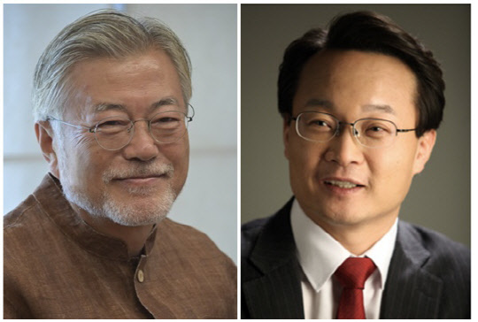 문재인 전 대통령(왼쪽)과 조해진 국민의힘 의원. <더불어민주당·조해진 의원실 제공>